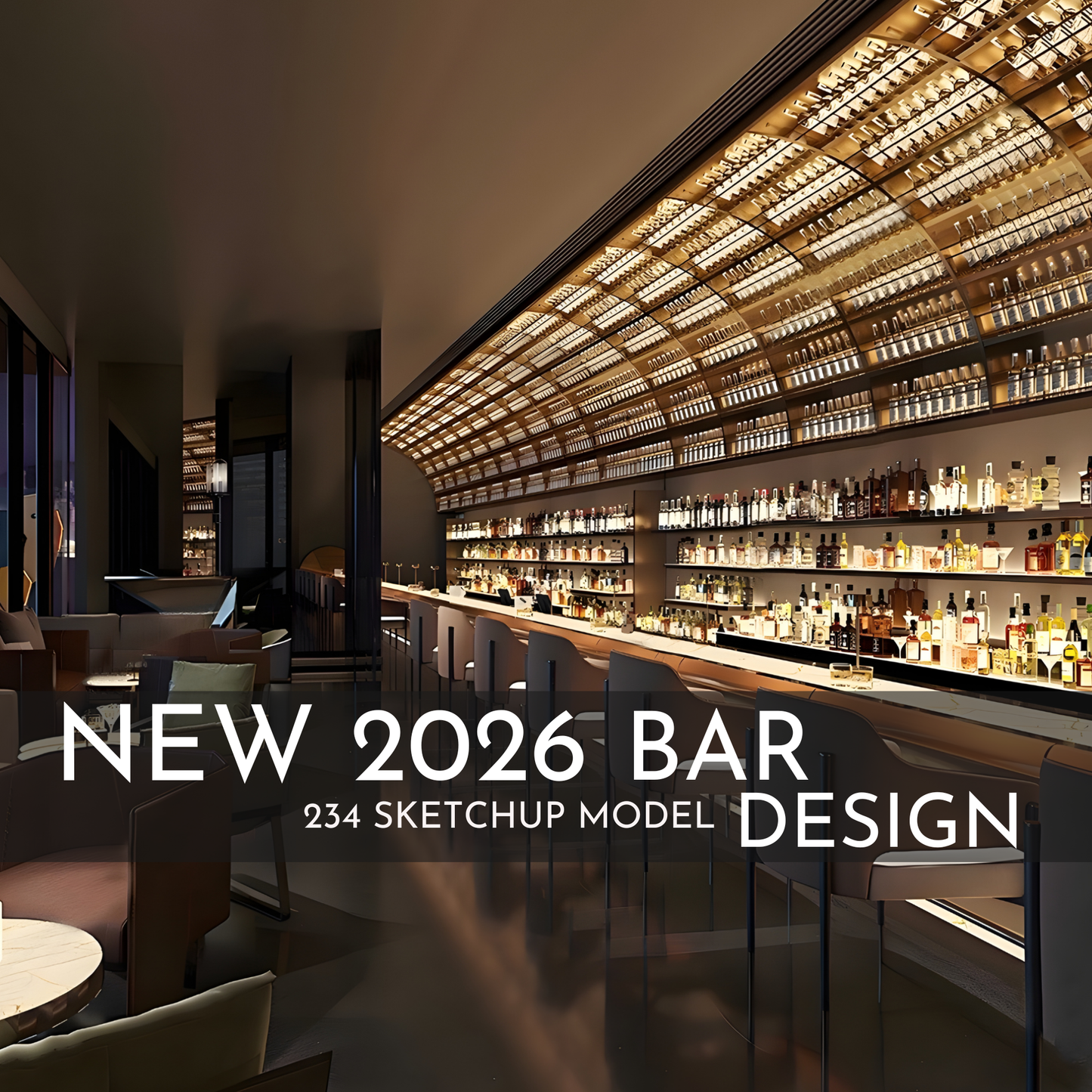2026 NEW!  234 BAR PUB - Sketchup 3D Hotel Room Interior Design Model