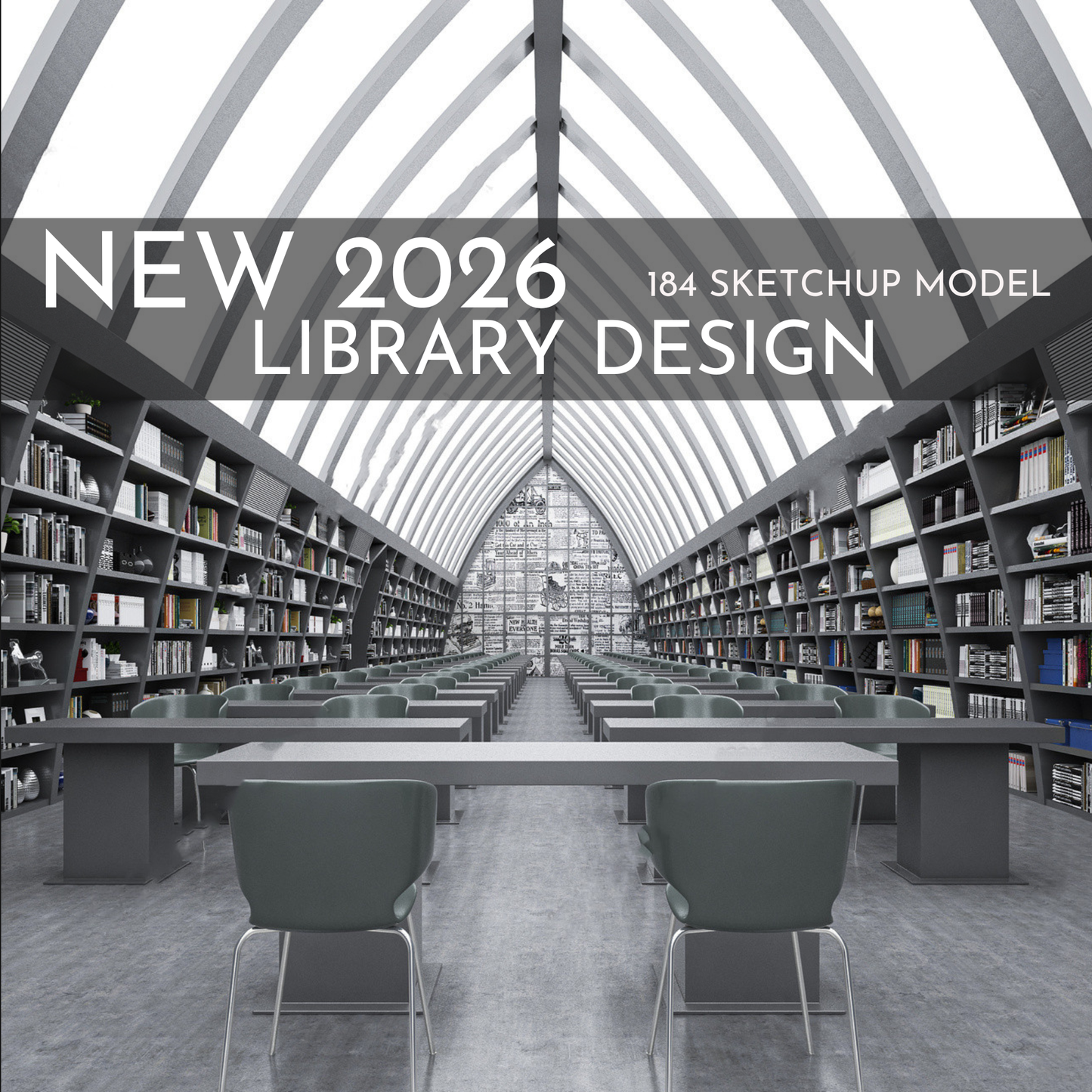 NEW 2026 Library Bookstore 184 Interior Design 3D Model - Sketchup Commercial Space (Digital Download)