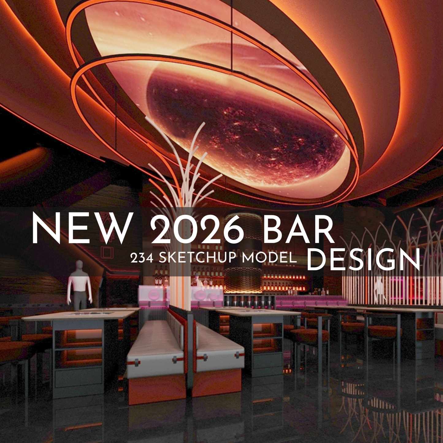 2026 NEW!  234 BAR PUB - Sketchup 3D Hotel Room Interior Design Model