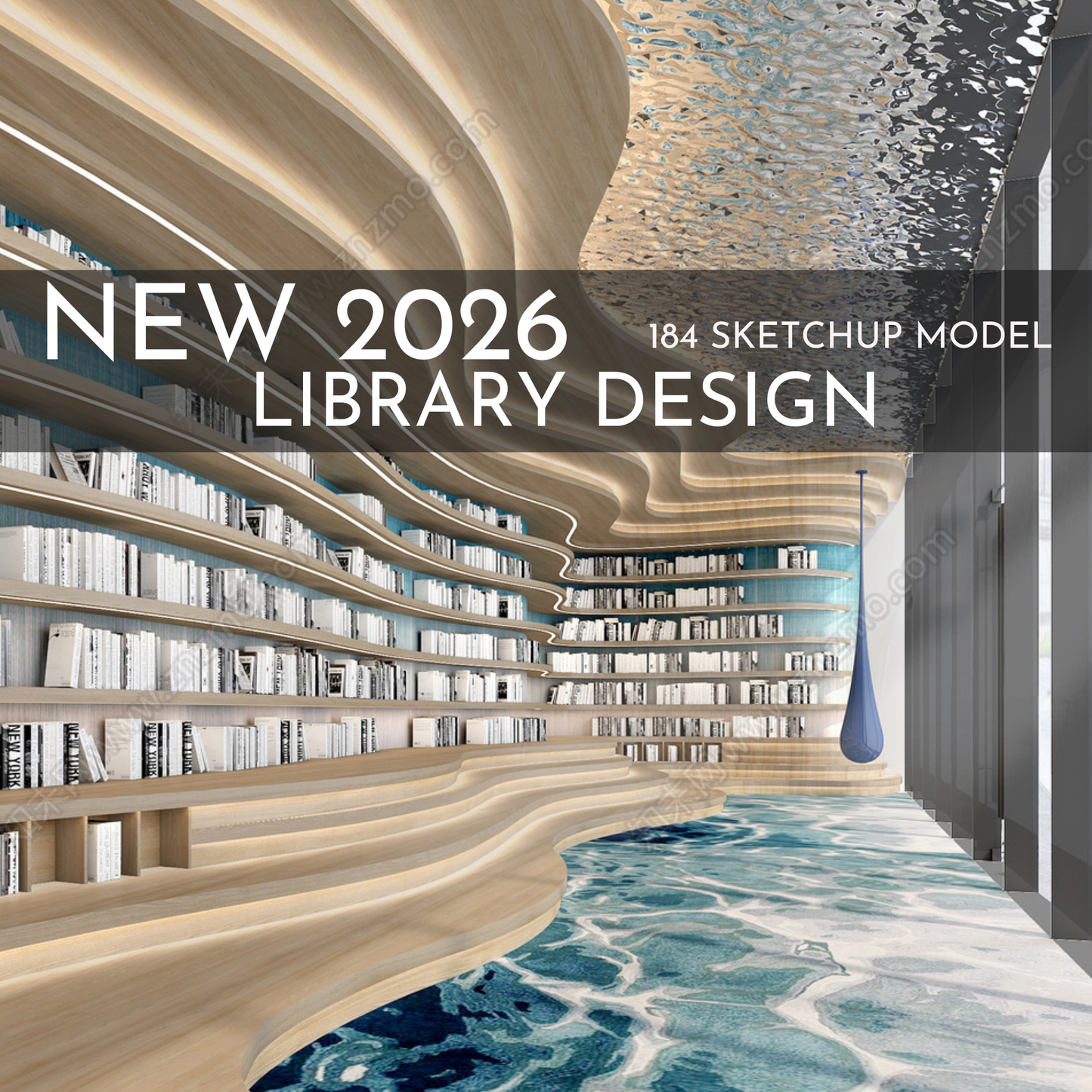 NEW 2026 Library Bookstore 184 Interior Design 3D Model - Sketchup Commercial Space (Digital Download)