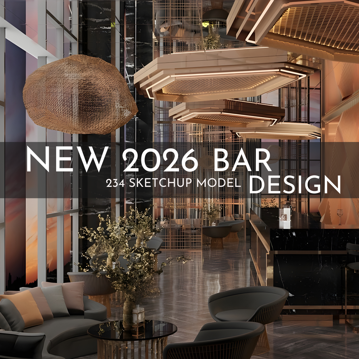 2026 NEW!  234 BAR PUB - Sketchup 3D Hotel Room Interior Design Model