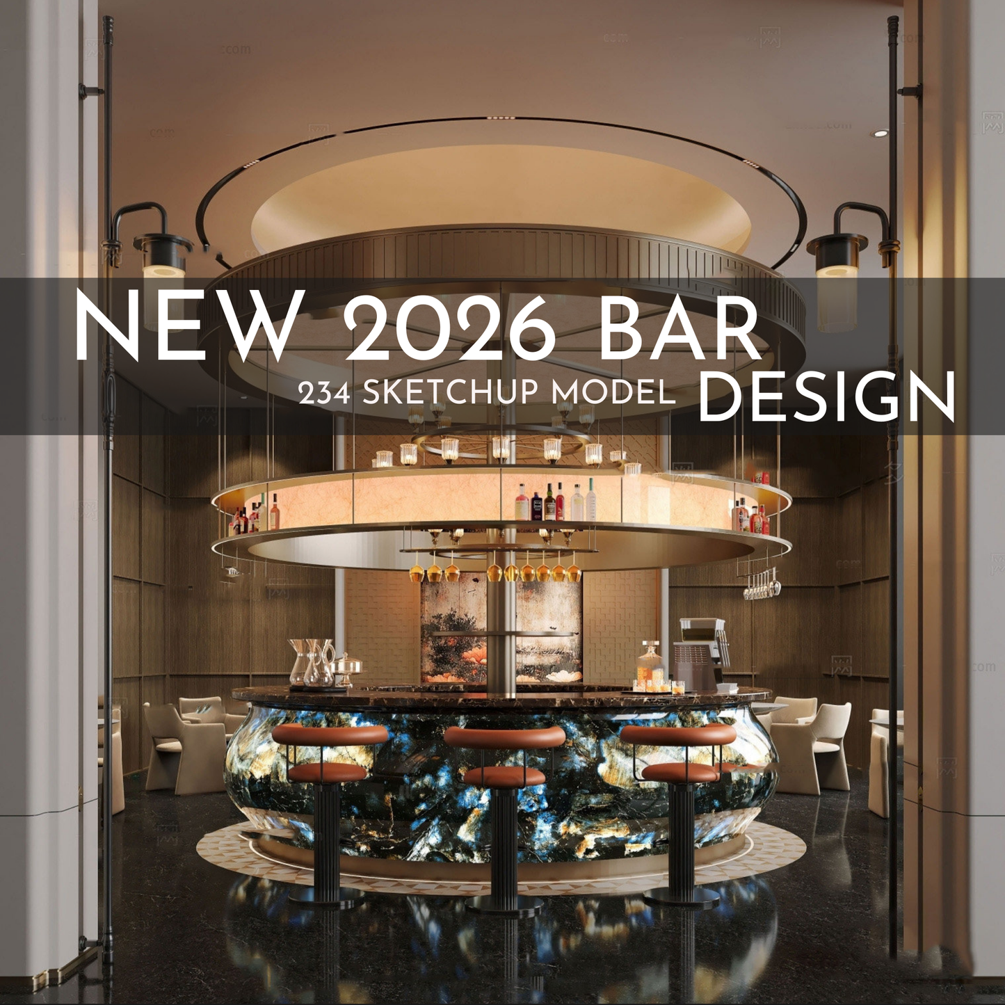 2026 NEW!  234 BAR PUB - Sketchup 3D Hotel Room Interior Design Model