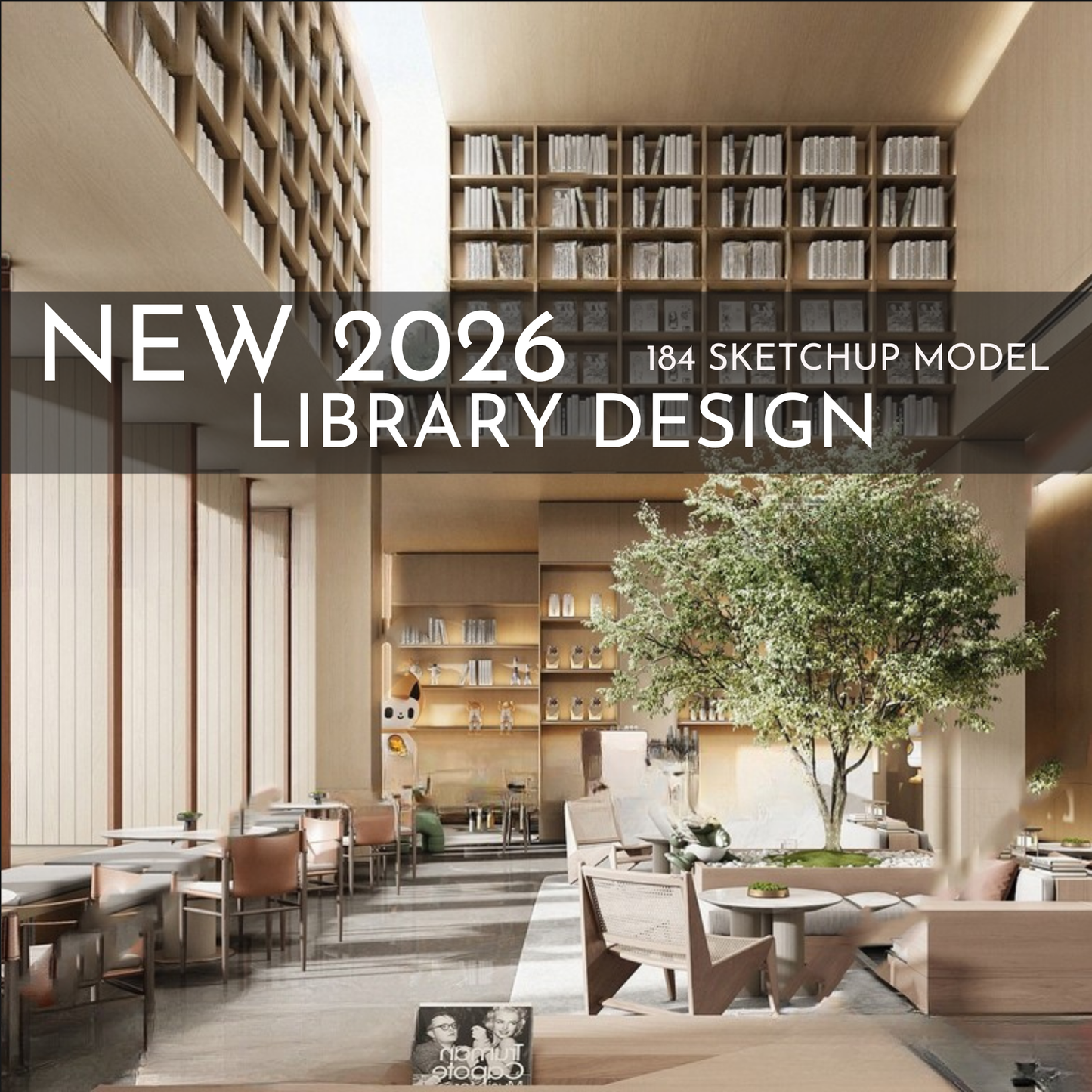 NEW 2026 Library Bookstore 184 Interior Design 3D Model - Sketchup Commercial Space (Digital Download)