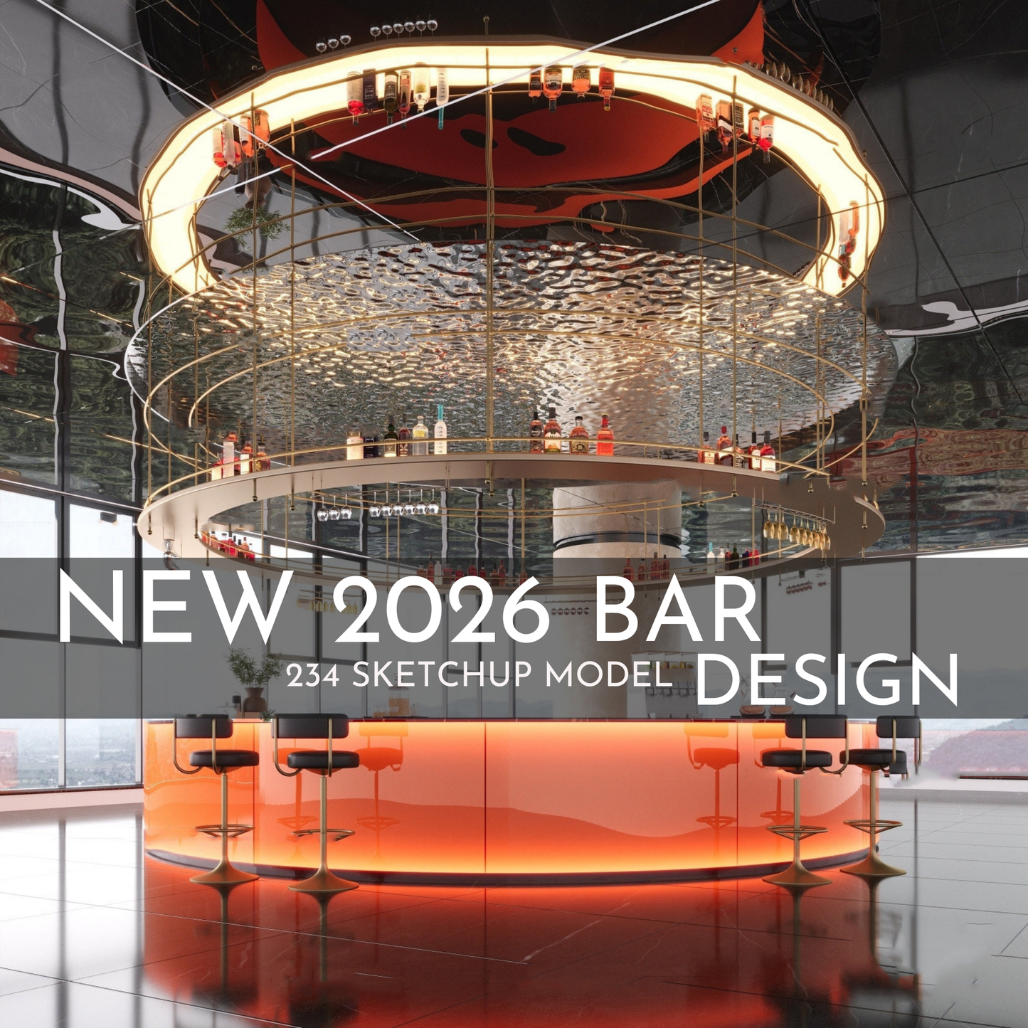 2026 NEW!  234 BAR PUB - Sketchup 3D Hotel Room Interior Design Model