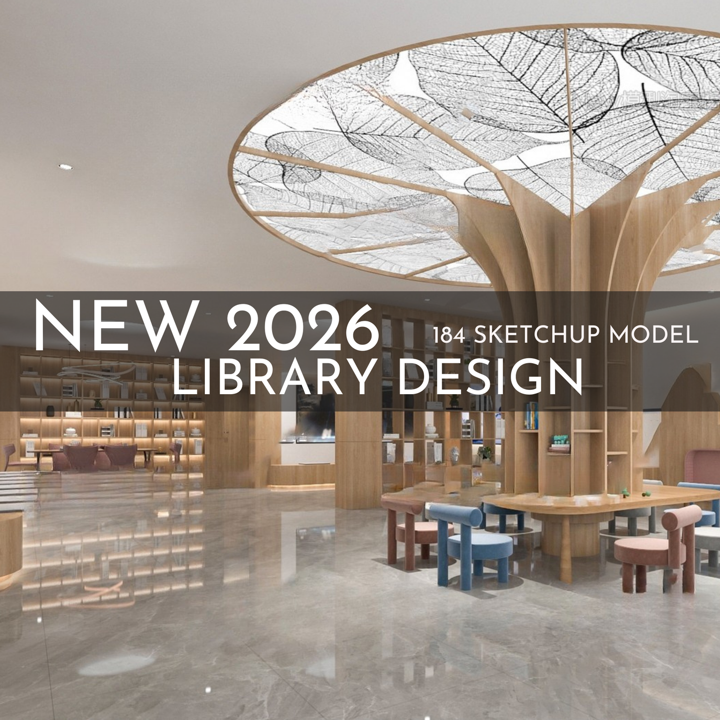NEW 2026 Library Bookstore 184 Interior Design 3D Model - Sketchup Commercial Space (Digital Download)