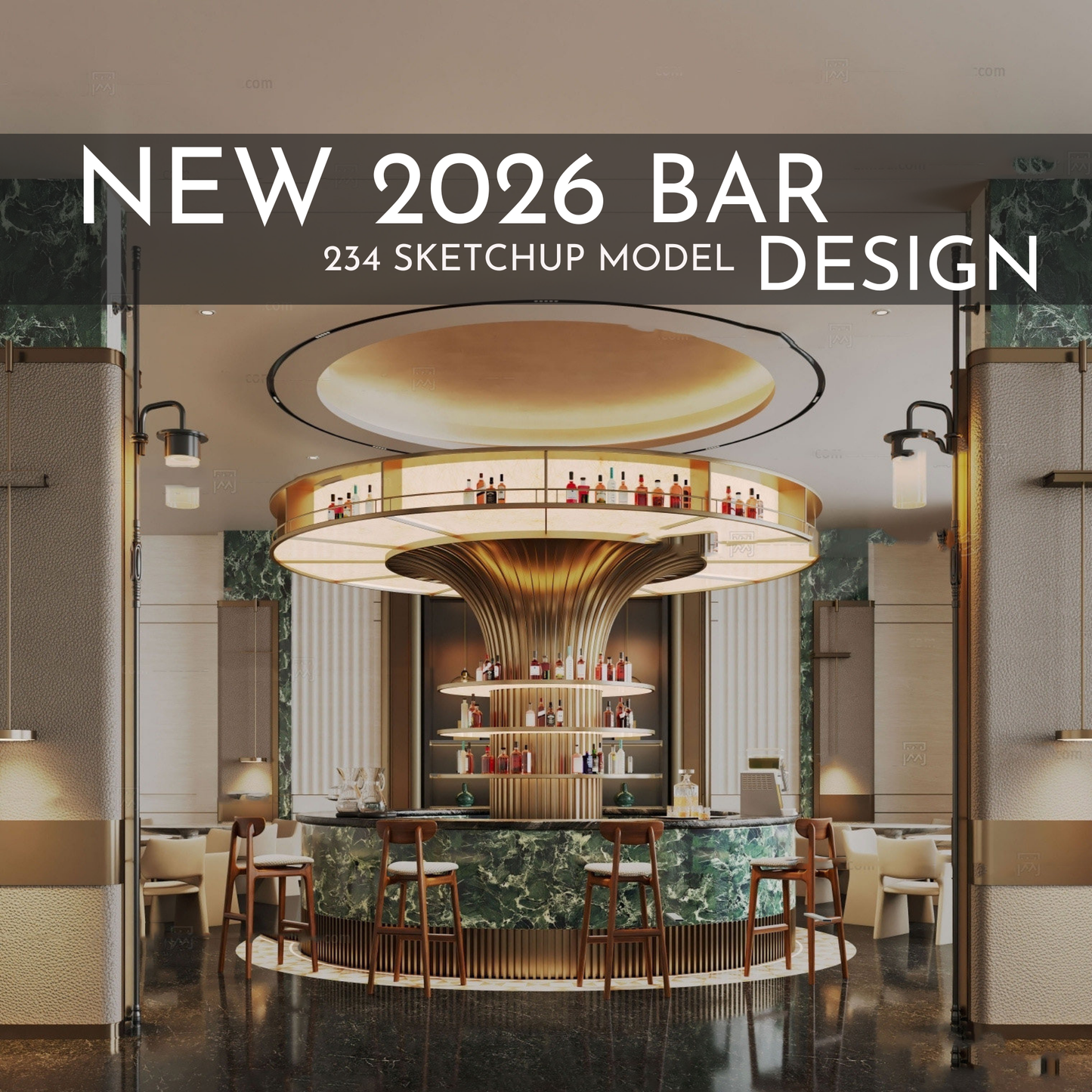 2026 NEW!  234 BAR PUB - Sketchup 3D Hotel Room Interior Design Model