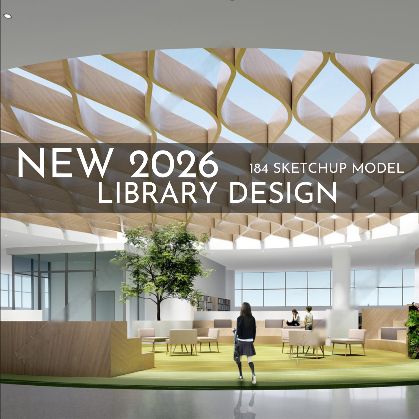 NEW 2026 Library Bookstore 184 Interior Design 3D Model - Sketchup Commercial Space (Digital Download)