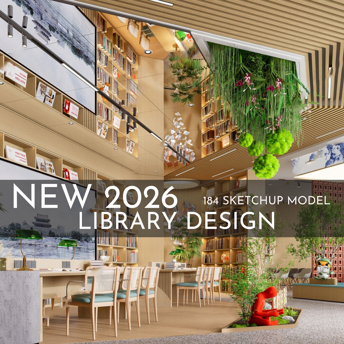NEW 2026 Library Bookstore 184 Interior Design 3D Model - Sketchup Commercial Space (Digital Download)
