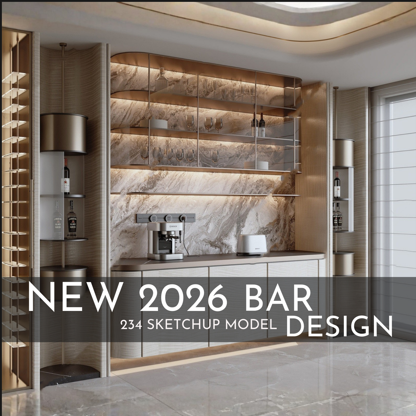 2026 NEW!  234 BAR PUB - Sketchup 3D Hotel Room Interior Design Model