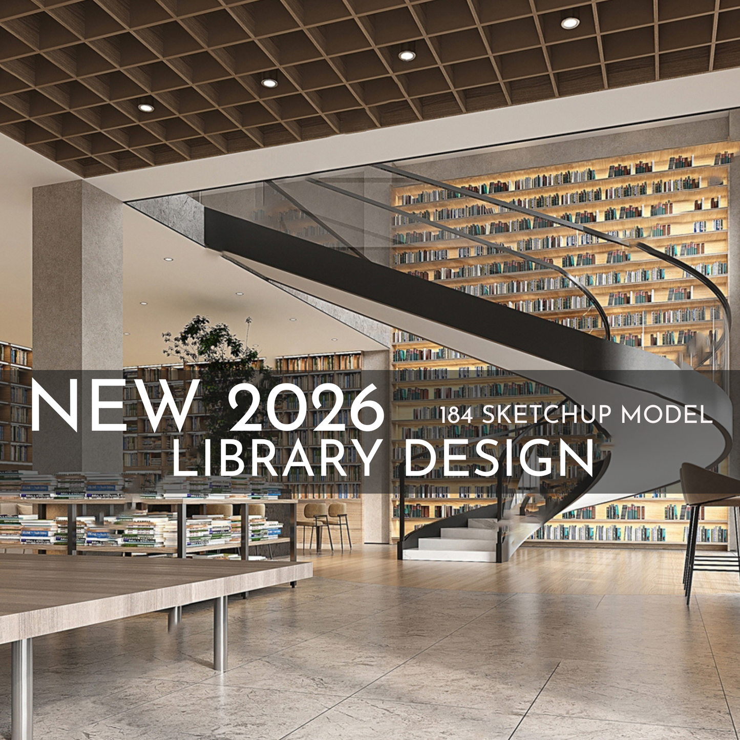 NEW 2026 Library Bookstore 184 Interior Design 3D Model - Sketchup Commercial Space (Digital Download)