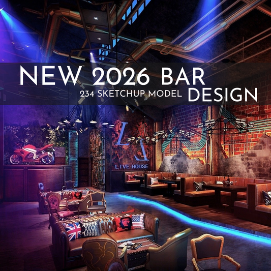 2026 NEW!  234 BAR PUB - Sketchup 3D Hotel Room Interior Design Model