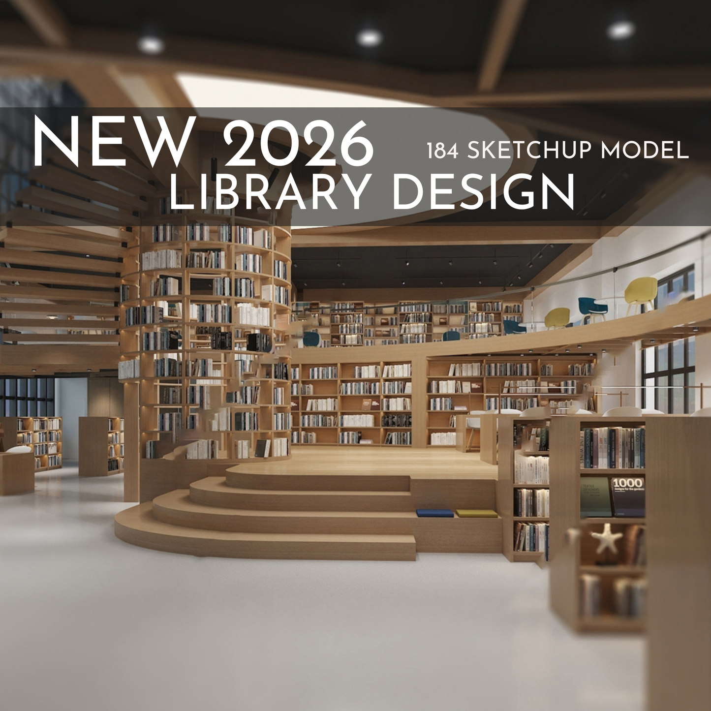 NEW 2026 Library Bookstore 184 Interior Design 3D Model - Sketchup Commercial Space (Digital Download)