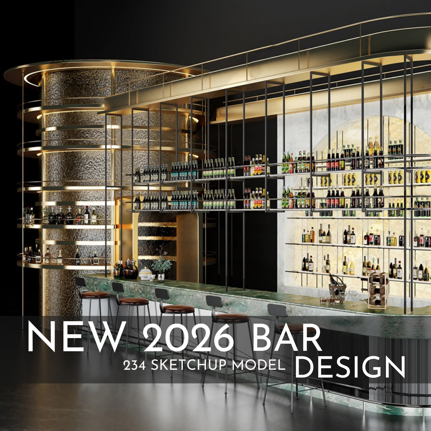 2026 NEW!  234 BAR PUB - Sketchup 3D Hotel Room Interior Design Model