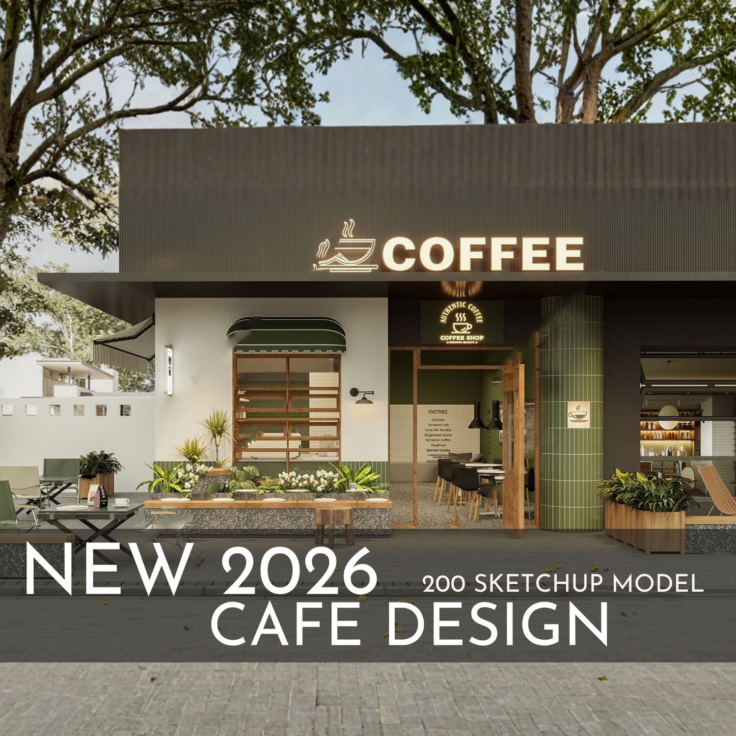 2026 NEW!  200 CAFE  - Sketchup 3D CAFE Interior Design Model