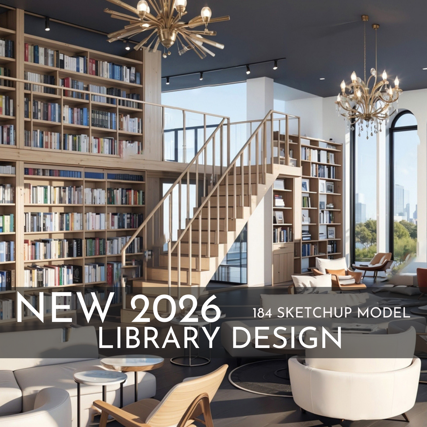 NEW 2026 Library Bookstore 184 Interior Design 3D Model - Sketchup Commercial Space (Digital Download)