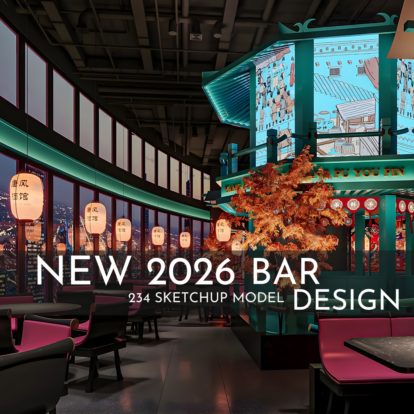 2026 NEW!  234 BAR PUB - Sketchup 3D Hotel Room Interior Design Model