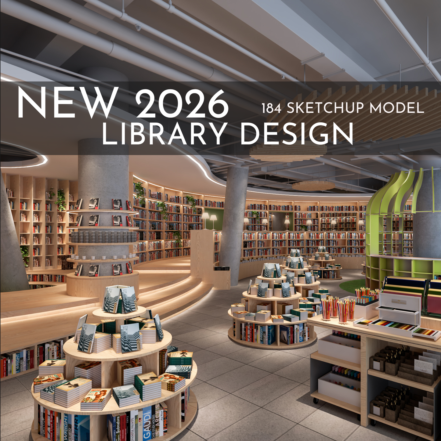NEW 2026 Library Bookstore 184 Interior Design 3D Model - Sketchup Commercial Space (Digital Download)