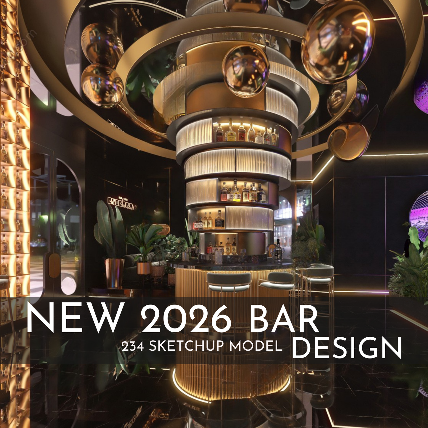 2026 NEW!  234 BAR PUB - Sketchup 3D Hotel Room Interior Design Model