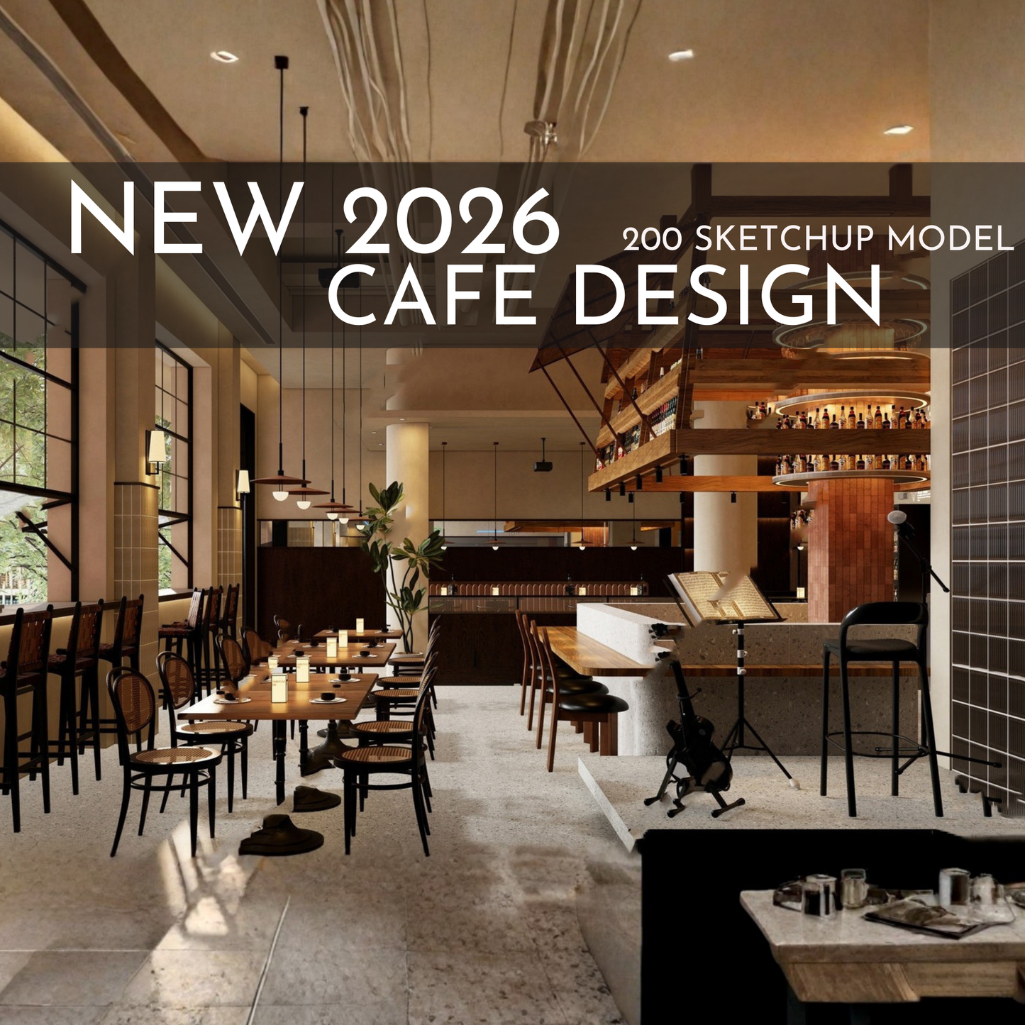 2026 NEW!  200 CAFE  - Sketchup 3D CAFE Interior Design Model