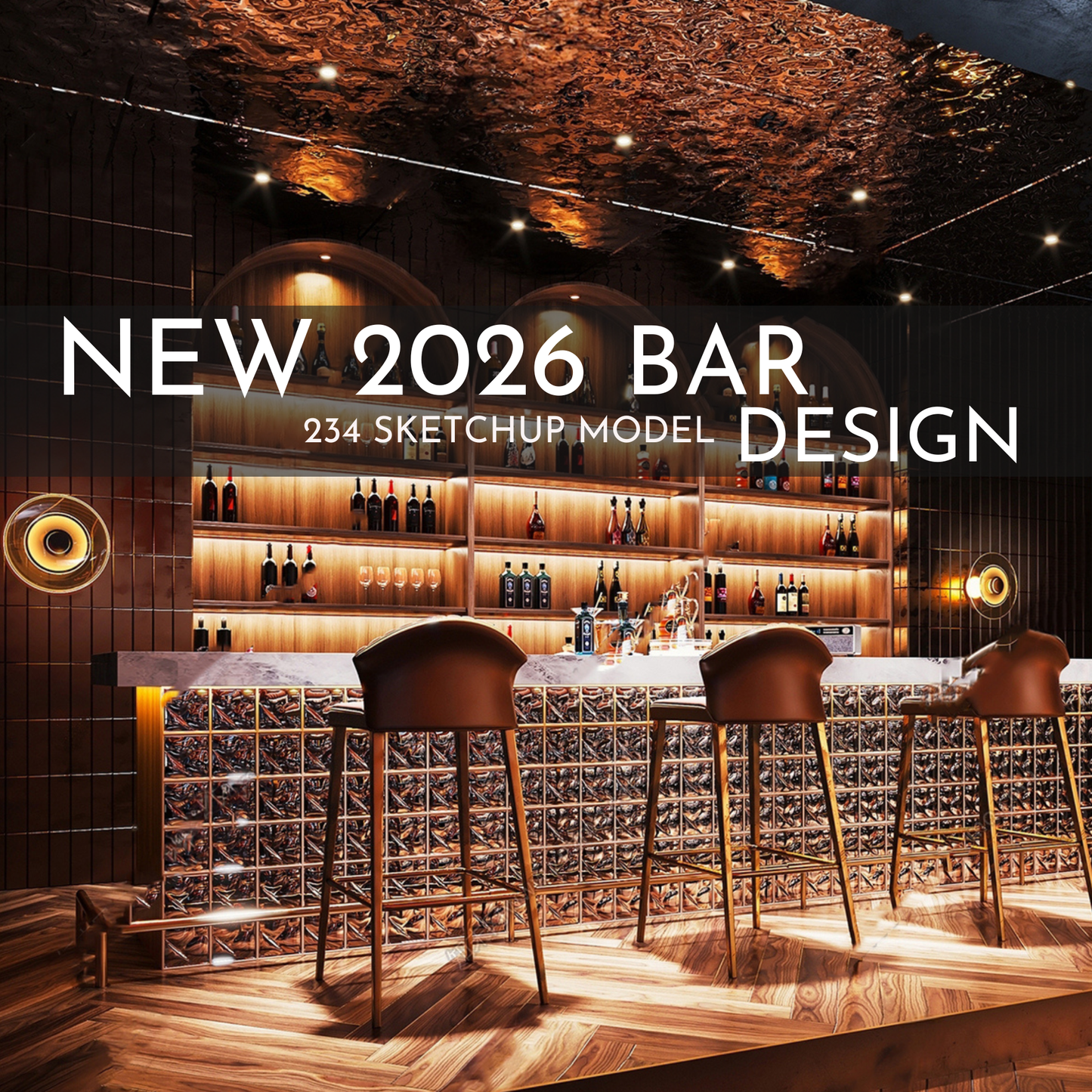 2026 NEW!  234 BAR PUB - Sketchup 3D Hotel Room Interior Design Model