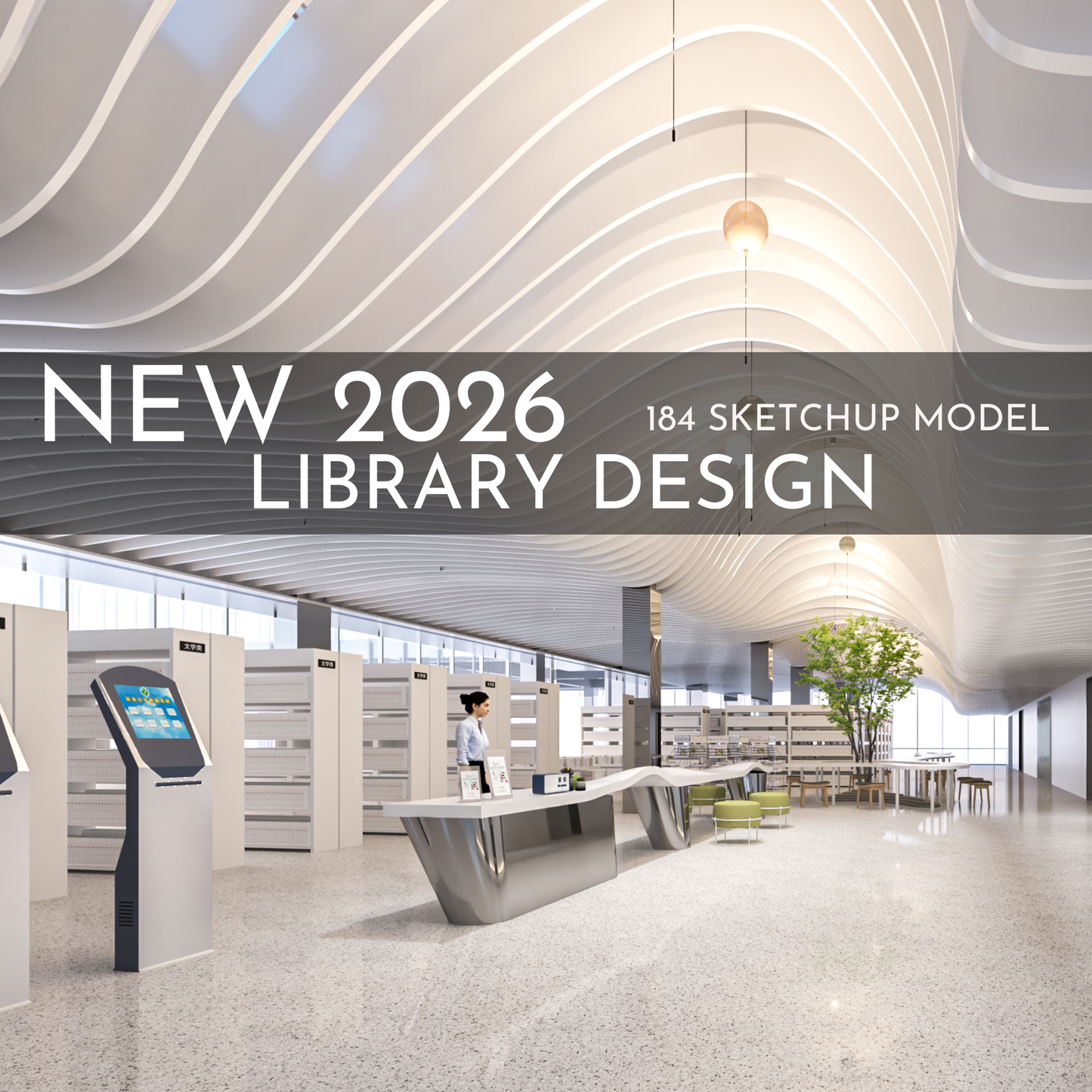 NEW 2026 Library Bookstore 184 Interior Design 3D Model - Sketchup Commercial Space (Digital Download)
