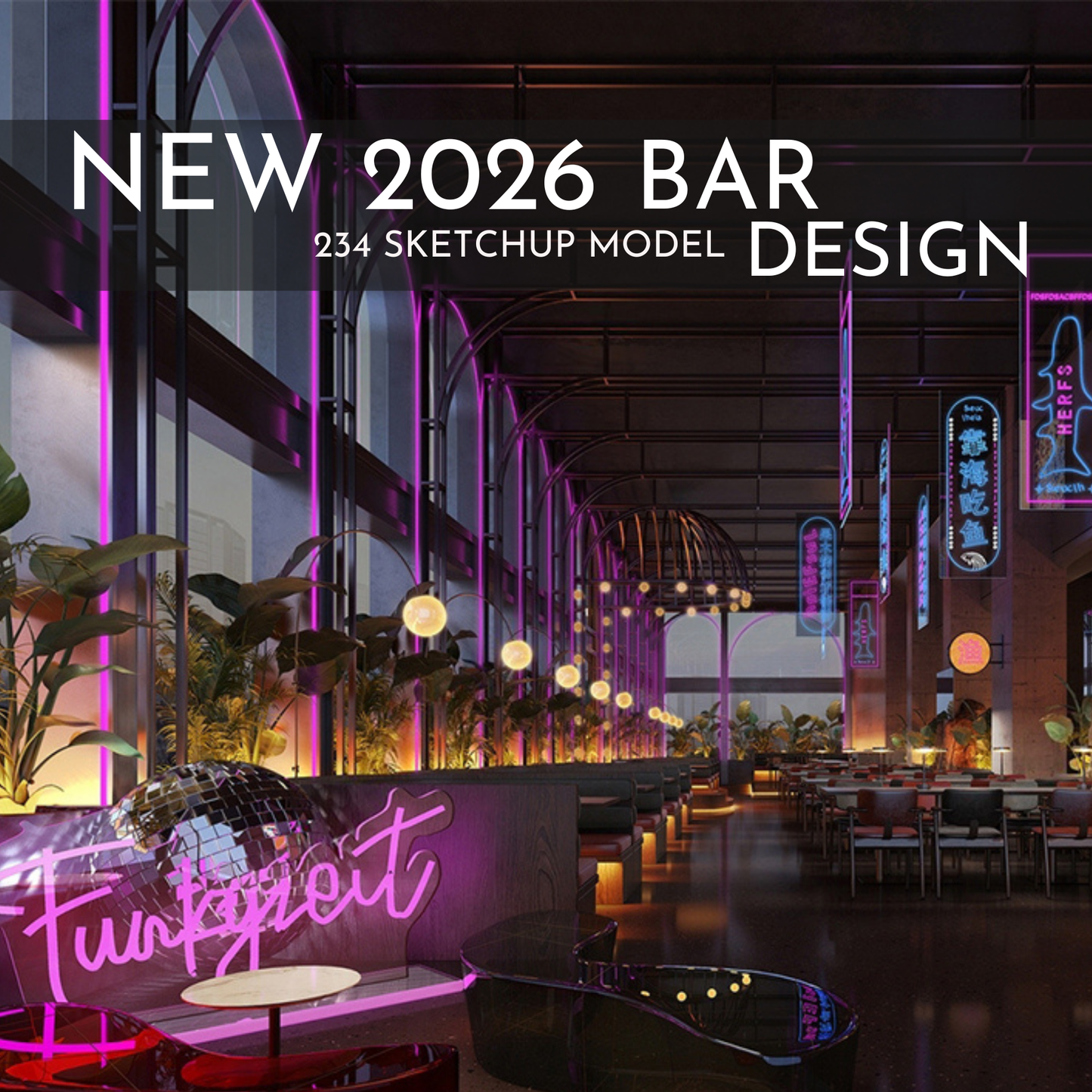 2026 NEW!  234 BAR PUB - Sketchup 3D Hotel Room Interior Design Model